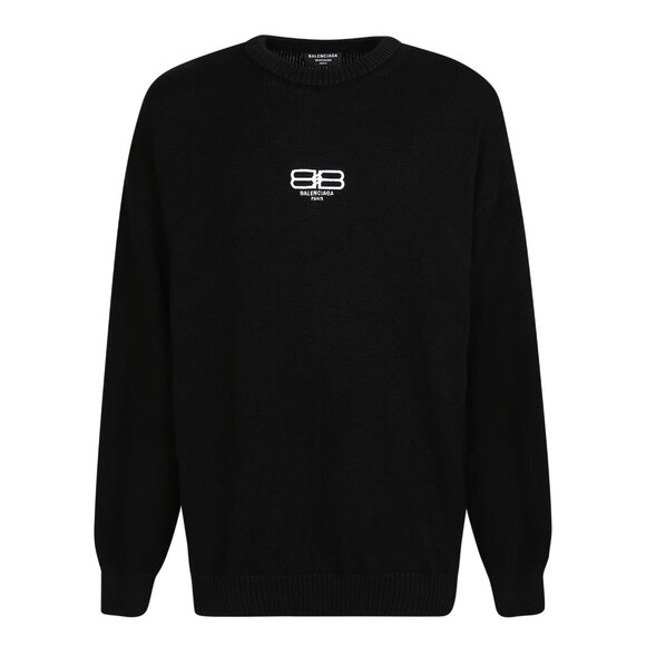 Balenciaga Logo Embroidered Knit Jumper men's  navy blue  sweater size L - Picture 4 of 14